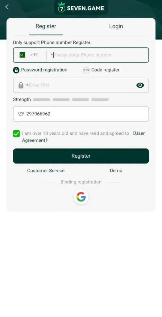 7Seven Game register
