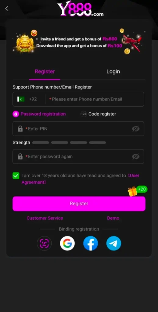 Register and login Y888 game