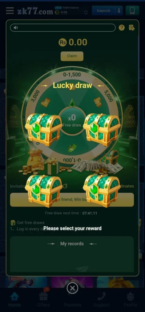 lucky draw of zk 77 game