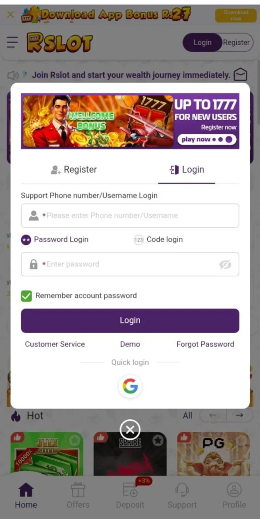 rslots game login
