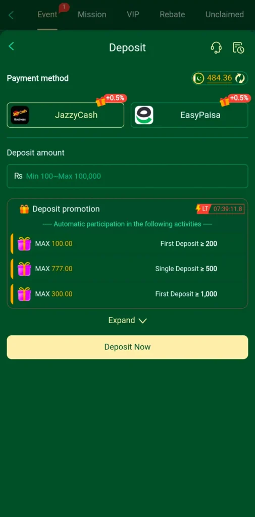 777CB game deposit interface 