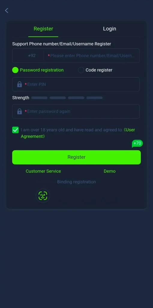 M666 Game APK Register interface 