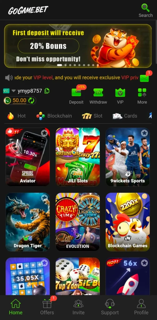 GoGame Bet Home Interface