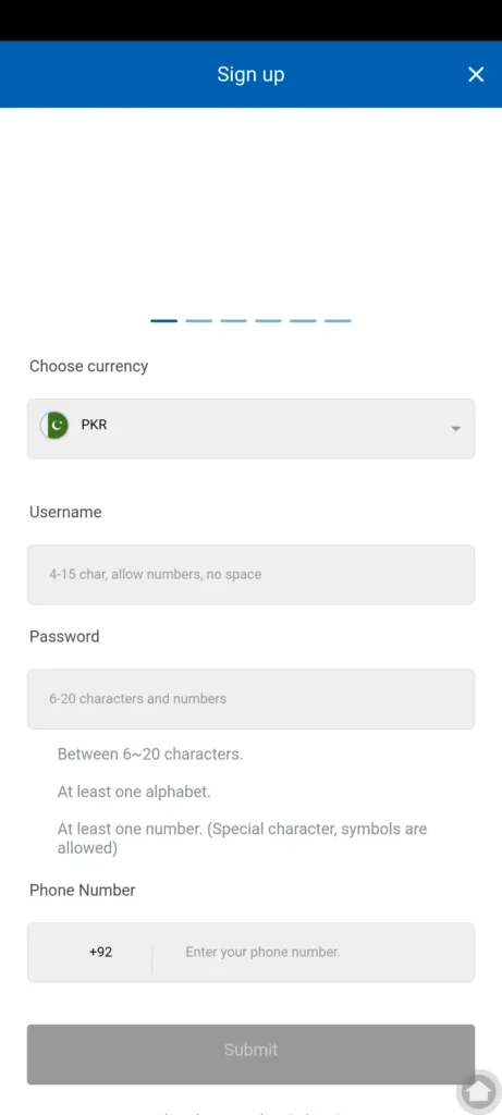 Crickex app sign-up page showing registration fields and register button