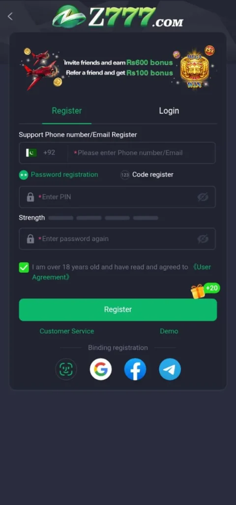 register in z777 
