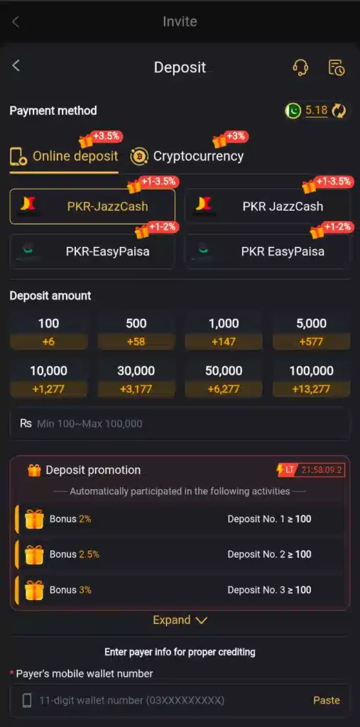 Deposit of V44Bet Game 