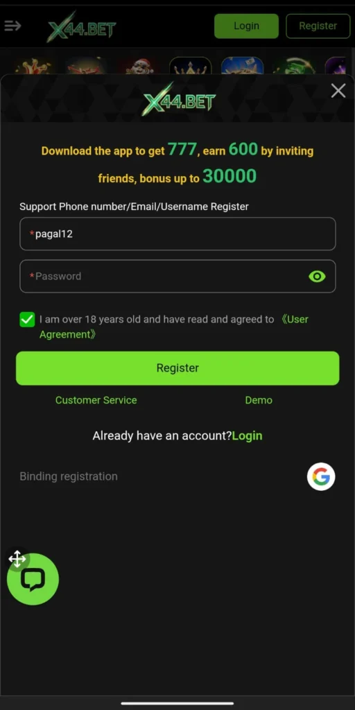 X44 BET GAME REGISTER