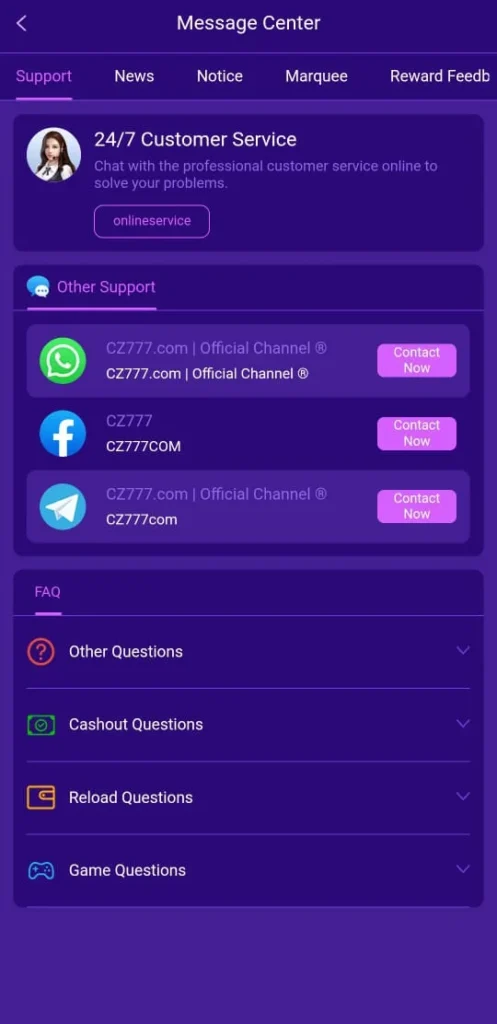 cz777 game massage center