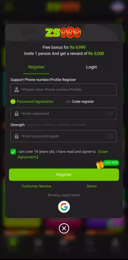 Register ZS999 Game