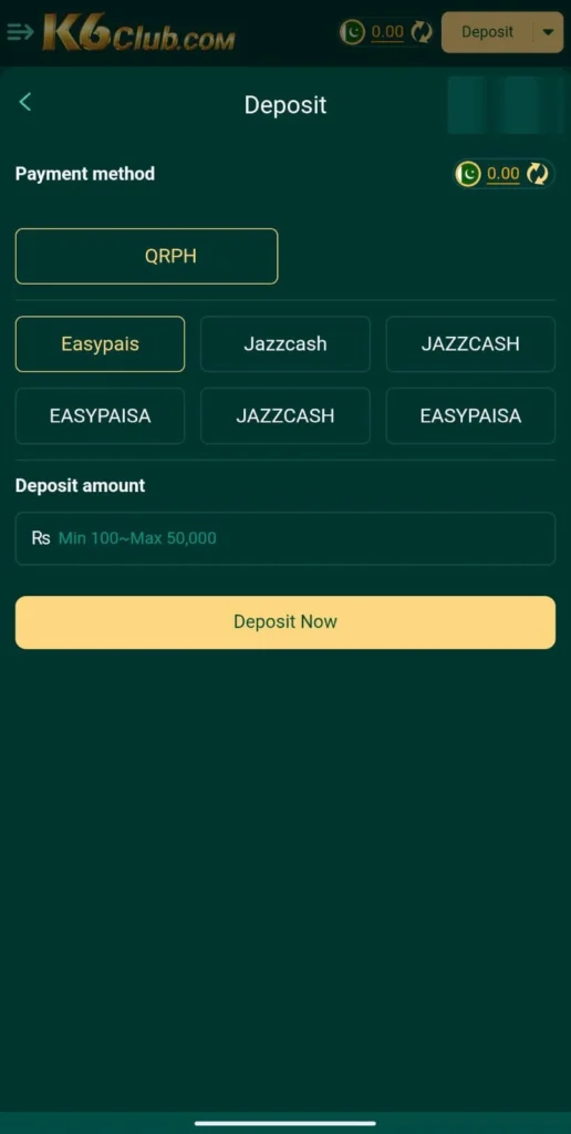 k6 club game deposit