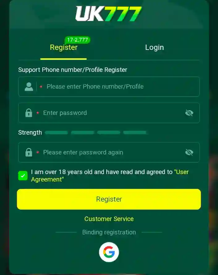 Register Your UK777 Game Account